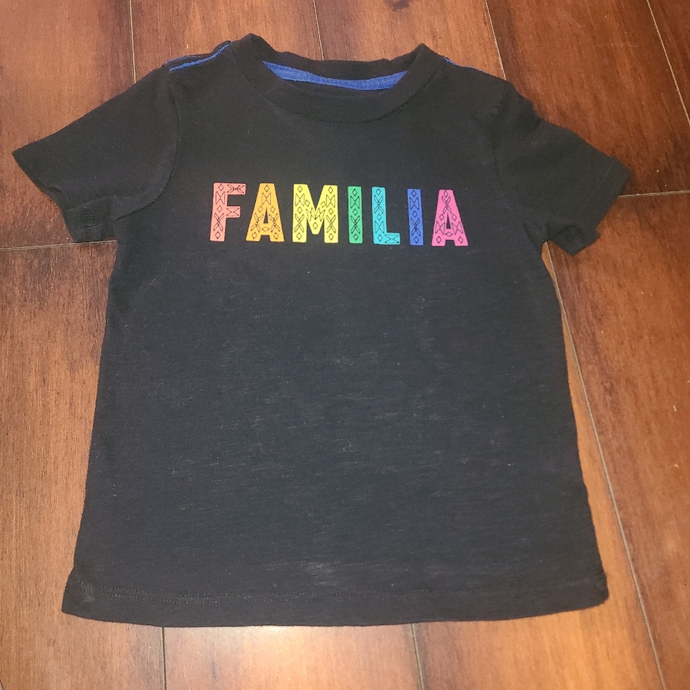 TopsVille Black Kids Shirt with Colorful 'FAMILIA' Print 2T 3T